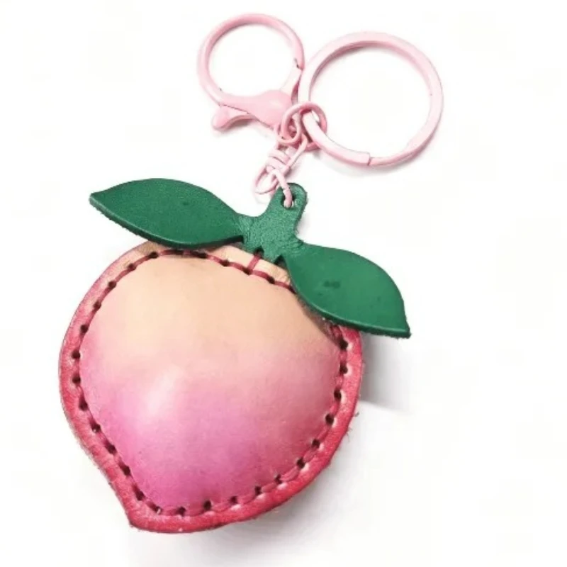 Fruit Genuine Leather Keychain Top Layer Cowhide Peach Car Keychain Three-dimensional Exquisite HighendHandmade Bag Pendant