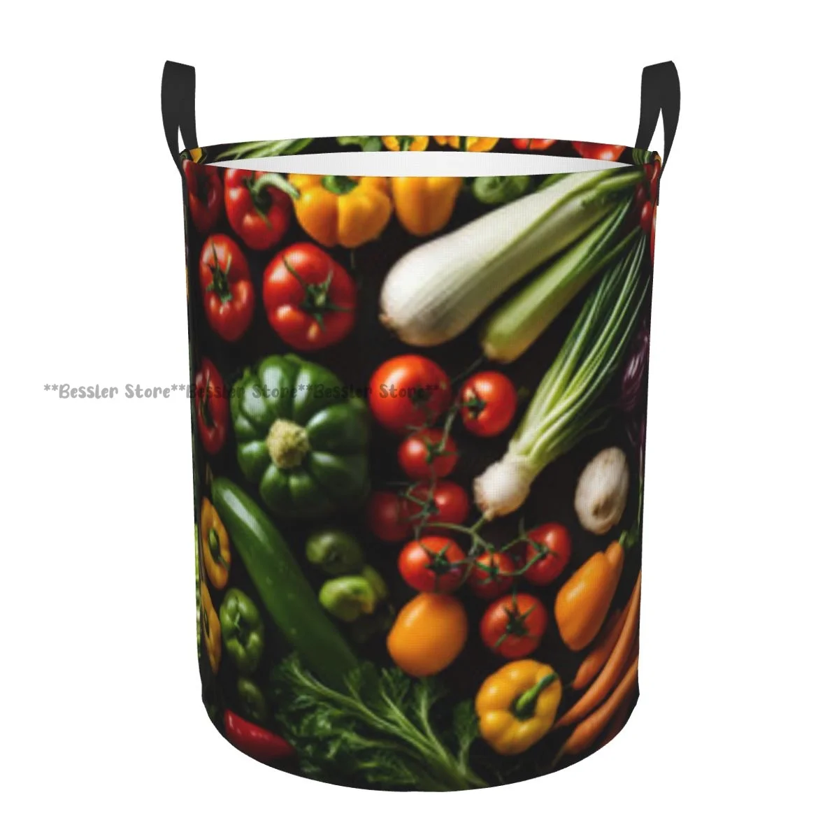 

Корзина для белья с овощами и брокколи, помидорами, перцами, круглая корзина для хранения, складная корзина, ведро для одежды, органайзер