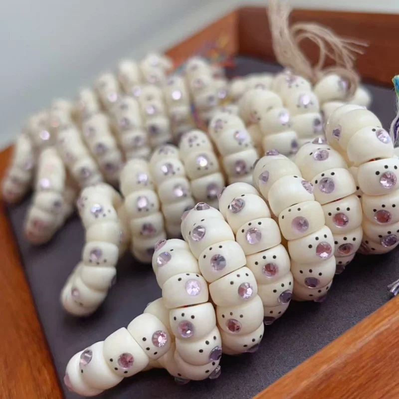 Handmade Powder Paw Large Intestine Buddha Bead Bone Dice Jade Transformation Bracelet