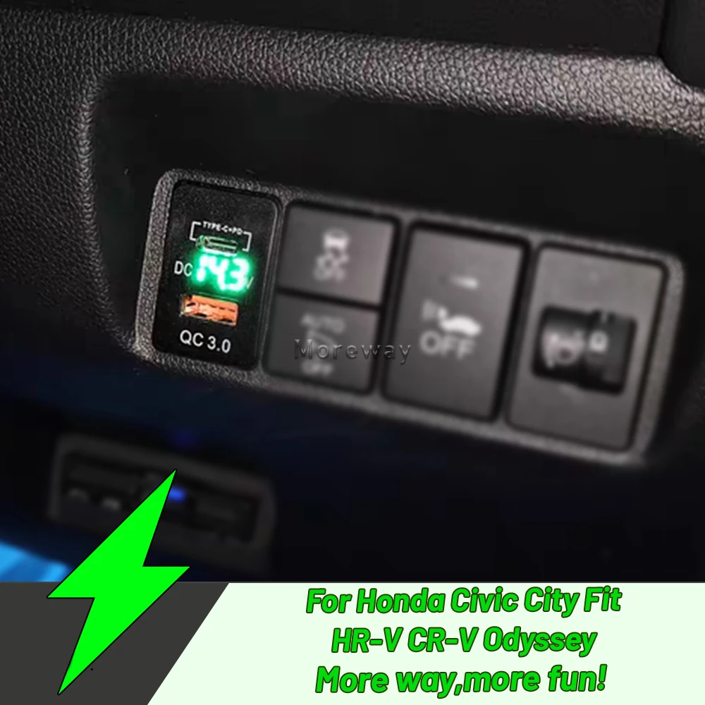 Green Light Type-C PD Quick Chargers for Honda Gienia 2016 Spirior 2021 XR-V 2015 CR-V 2017 Elysion 2012 Accessories Auto