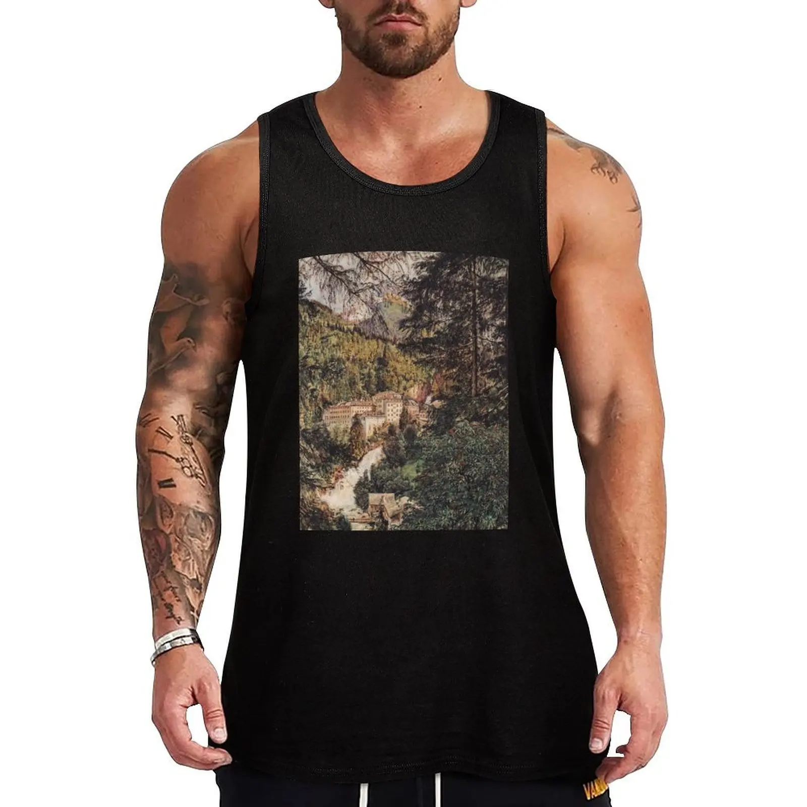 

View of Bad Gastein - Rudolf von Alt - 1888 Tank Top Street Casual Tank Top Urban Sleeveless Shirt