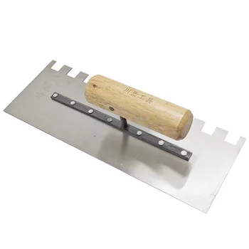 Direito Side-20mm × 20mm Quadrado Dentes Putty Knife, Espátula Serrilhada, Cabo De Madeira, Lâmina De Aço Carbono, Ferramentas De Construção
