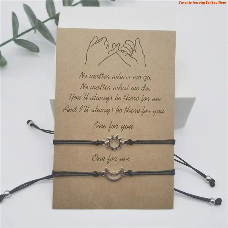 91AF 2x for Sun Moon Pendant Bracelet Braided Rope Couple Bracelet for Girl Boy Men W