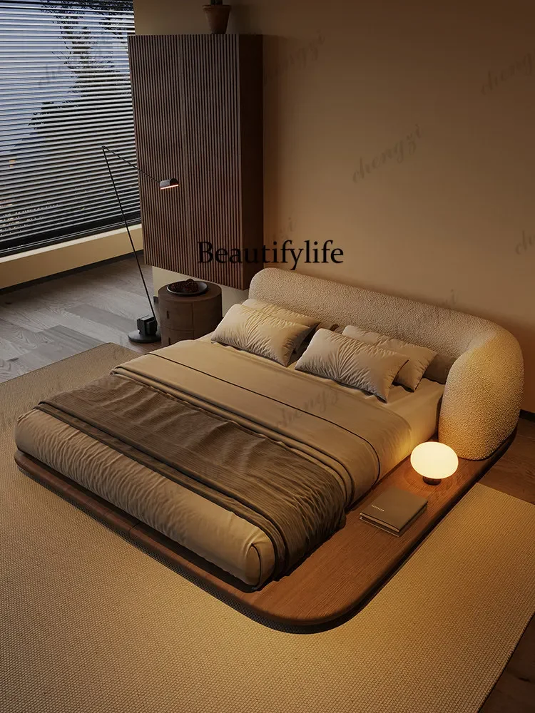 Vintage-style bed lambswool fabric, creative platform master bedroom wedding bed Japanese styleA68