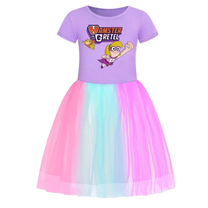 AIAI 2025 키즈 여아 의류 아기 여자아이 햄스터와 그레텔 드레스 만화 어린이 스포츠 캐주얼 드레스 의상 (3-8세)