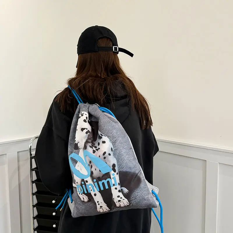 Fashion Dalmatian Drawstring Backpack Korean Y2k Dog School Bag Animal Print Casual Students Book Bags Gothic String Backpacks