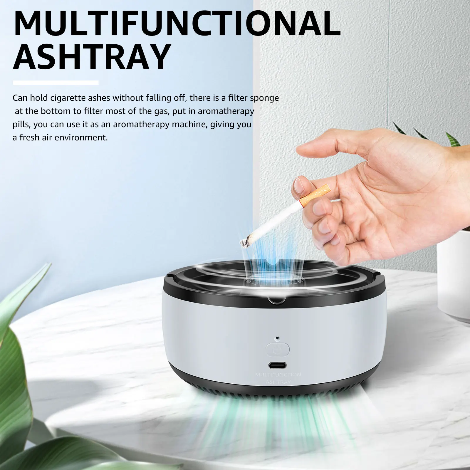 2 in 1 Purifier Ashtray Filtering Second-Hand Smoke From Cigarettes Remove Odor Smoking Accessories with Lid for Family Office