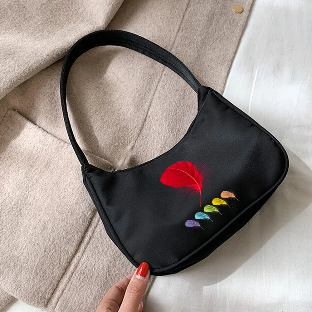 Shoulder Underarm Bags Coin Purse Women‘s Handbags Designer Feather Print Pattern Hobo Shoulder Small Pouch Totes Shopping Bag