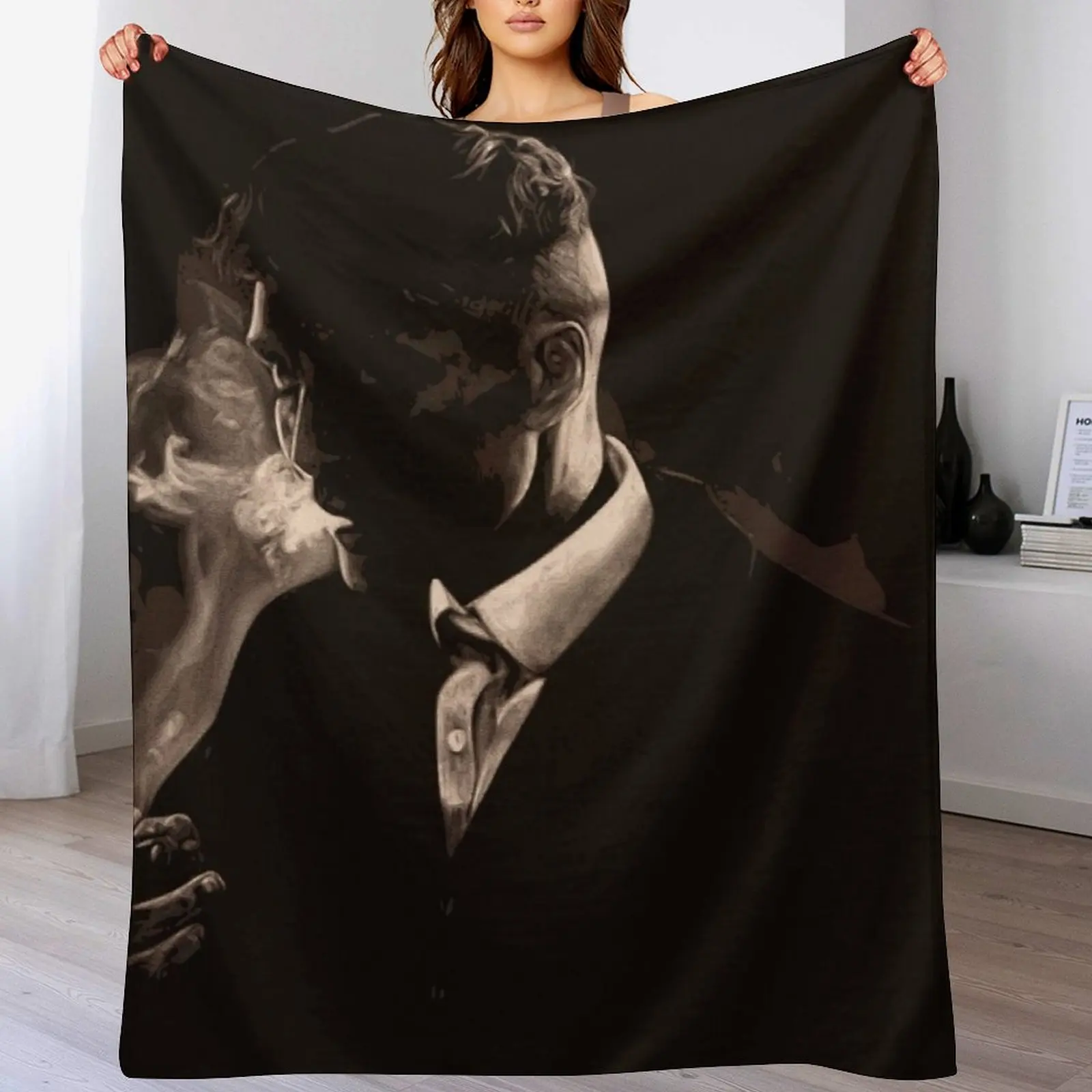 

Tommy Shelby Smoking a Cigarette Throw Blanket Compact Warm Blanket for Car Road Trip