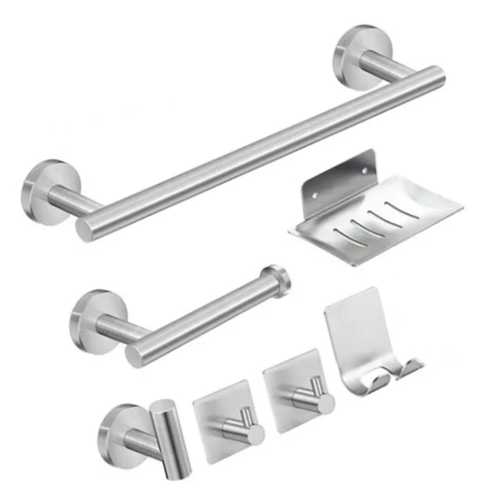 7 Piece Multifunction SUS304 Stainless Steel Bathroom Hardware Kit Wall Mounted Towel Rack Set Towel Rack Home Organization