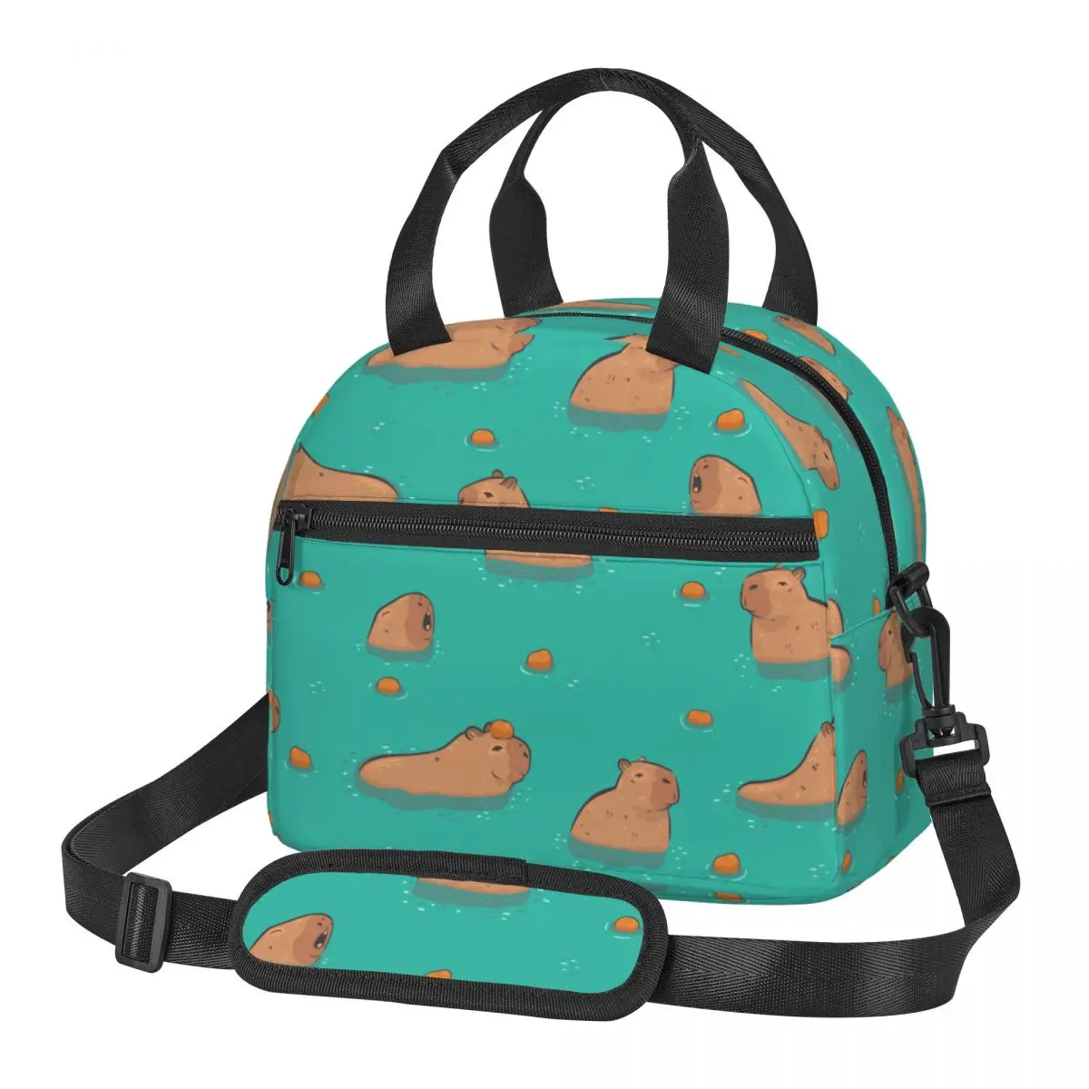 Funny Capybara Swimming Merch bolsas de almuerzo con aislamiento grande con correa ajustable para el hombro, fiambreras térmicas