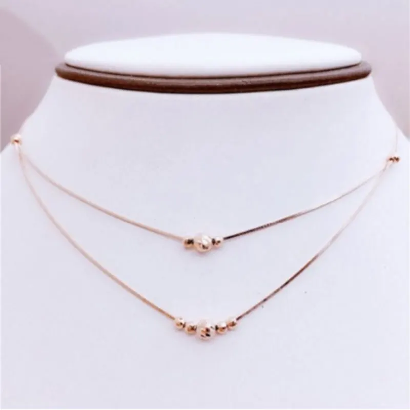 585 Purple Gold Double Layer Geometric Bead Chains Necklace 14K Rose Gold Plated Pendant Wedding Glamour Party Jewelry