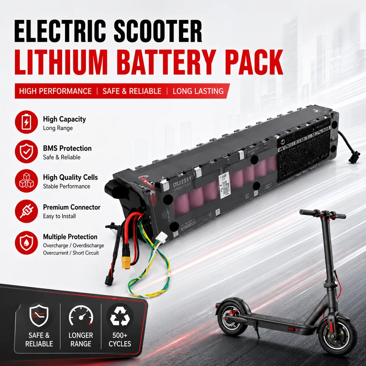 10S3P 36V 7,8Ah Elektroroller-Akku für Mijia M365 M356, Wasserdichter BMS-Ersatz