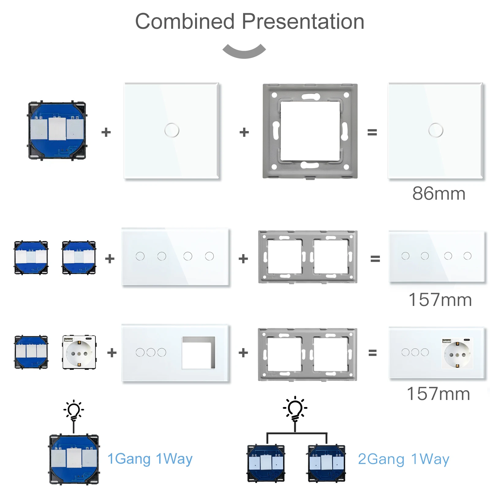 BSEED WIFI Touch Light Switch parte pannello in vetro solo Smart Wifi Switch funzione parte fai da te prese Wifi EU parti