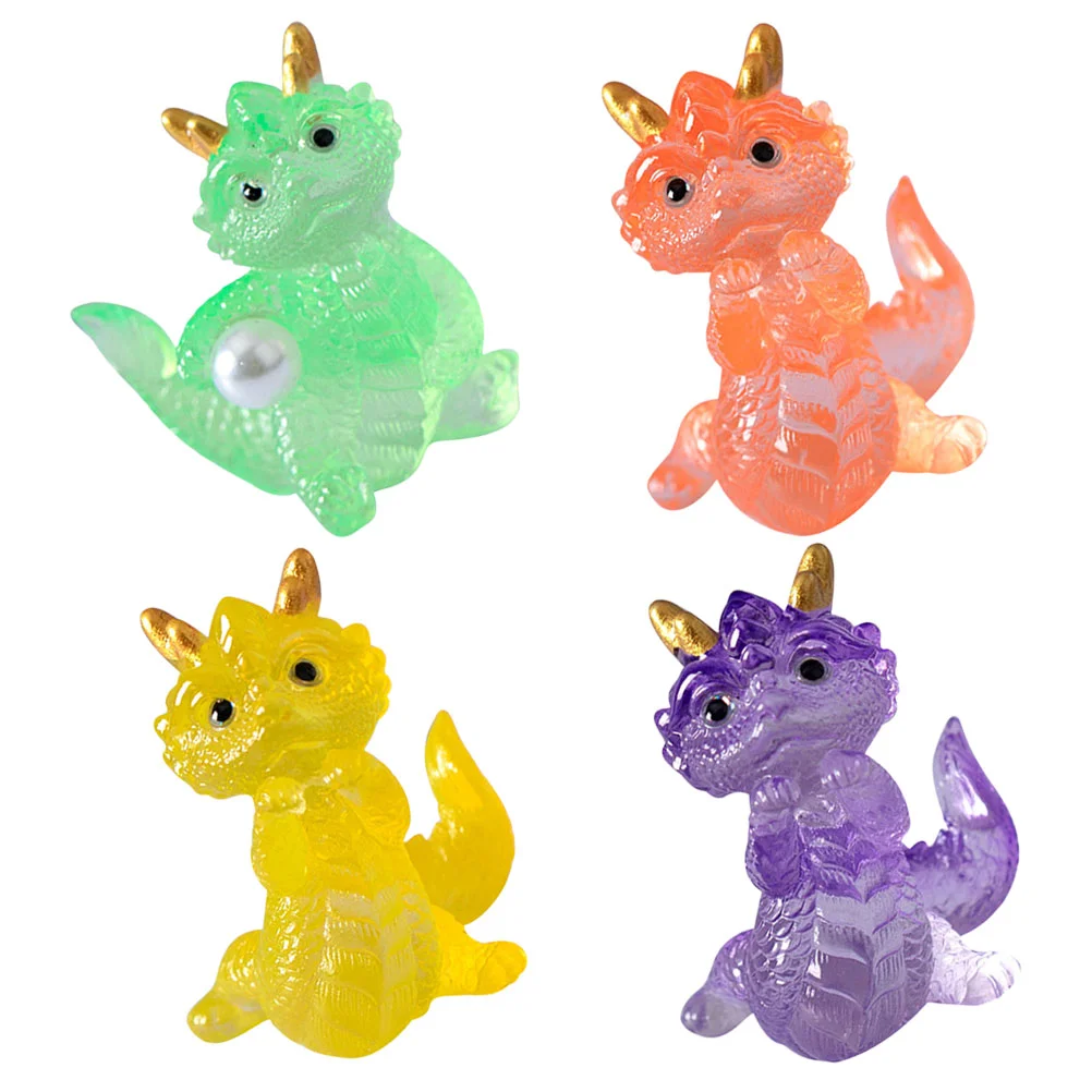 4 Pcs Grass Dragon Figurine Ornaments Decor for Micro Landscape Mini Resin Animals Toys Boys