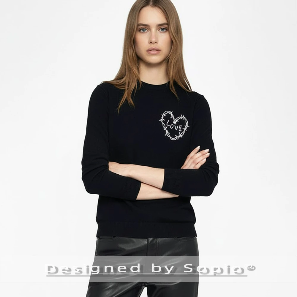

Heart Cashmere Knitted Sweater Women Winter Spring O-Neck Long Sleeve Fashion Sweaters Casual Pullover Tops 2025