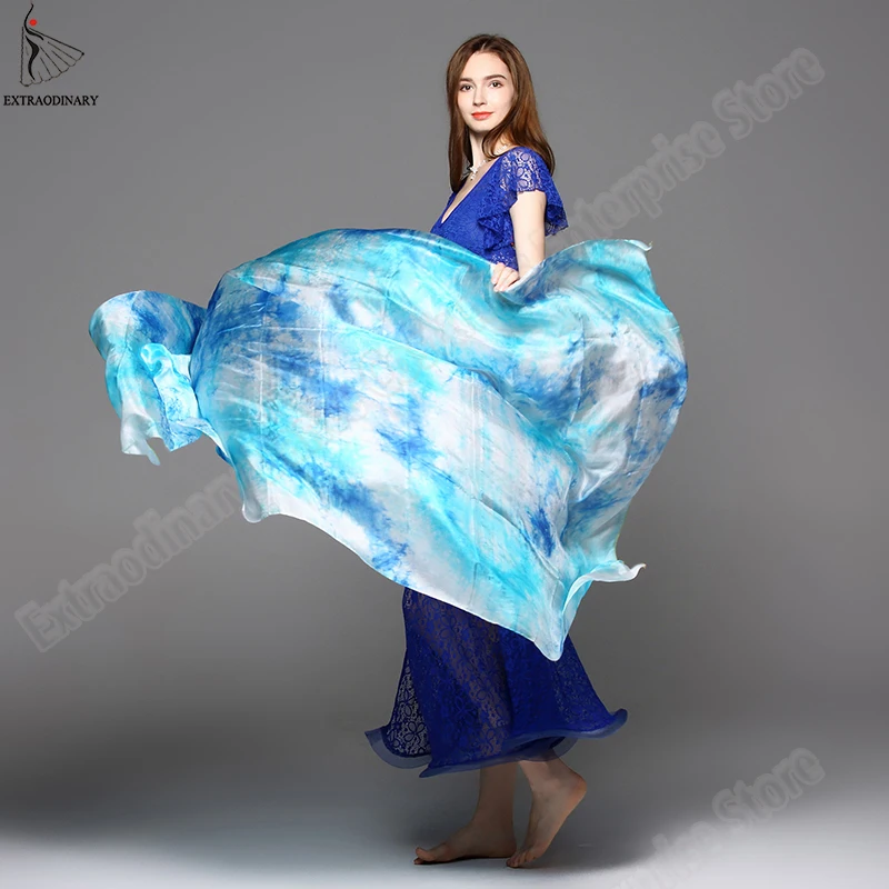 New 100% Veils Light Silk Belly Dance Hand Thrown Scarf Shawl Veil Silk 200cm 250cm 270cm Kids Adults Stage Performance 13 Color