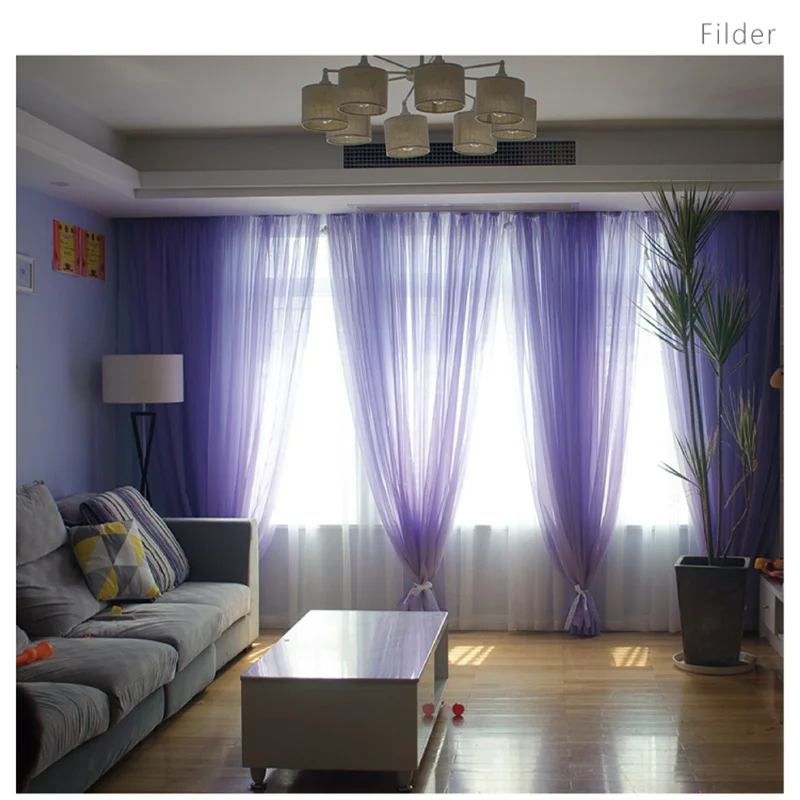Curtain White Purple String Curtains Pure Color Tulle Bedroom Window Door Divider Sheer Drape Wedding Decoration
