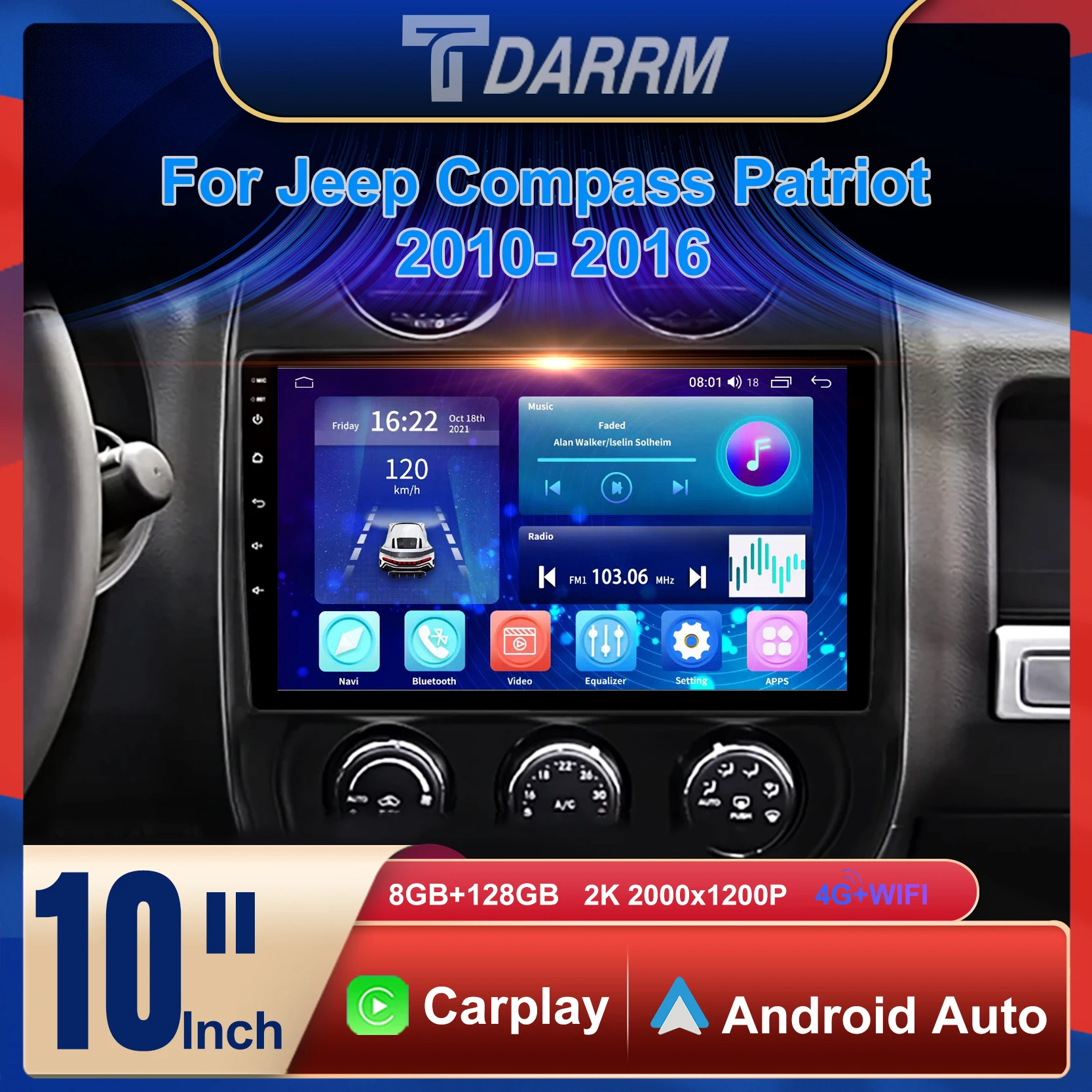 

Car Radio Automotivo Multimedia For Jeep Compass Patriot 2010- 2016 Navigation WiFi/4G GPS Android 12 Carplay Auto Radio CD