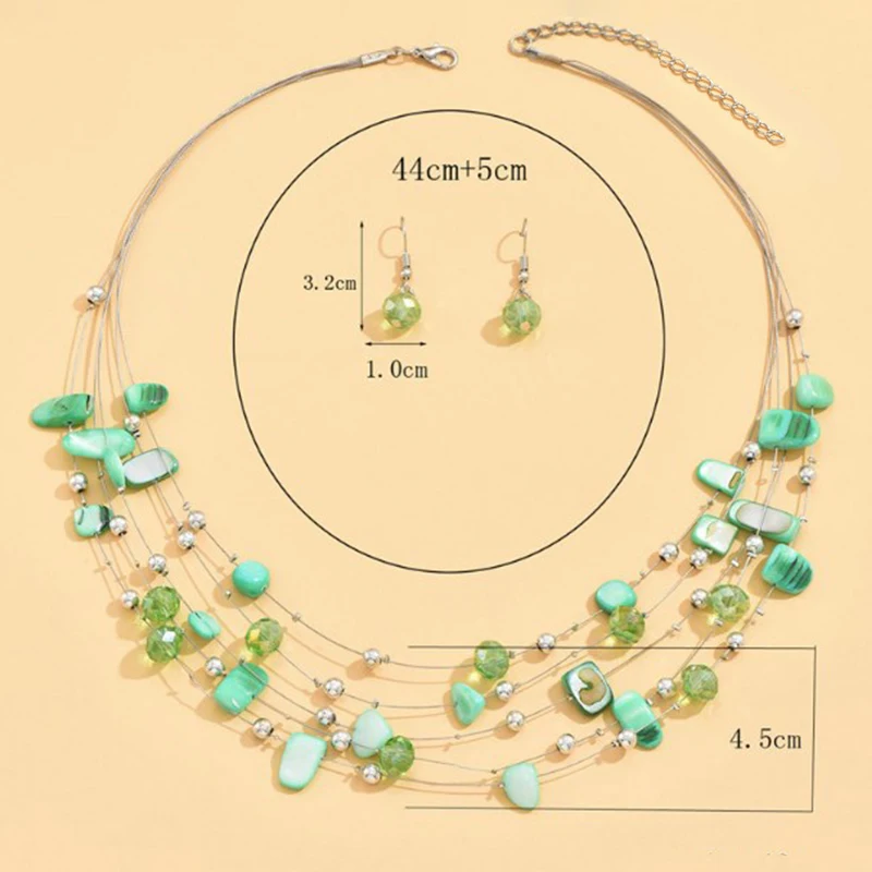 1Set Colorful Multilayer Temperament Necklace Jewelry Gifts Fashion Exquisite Bohemia Style Necklace Earrings For Women Girls