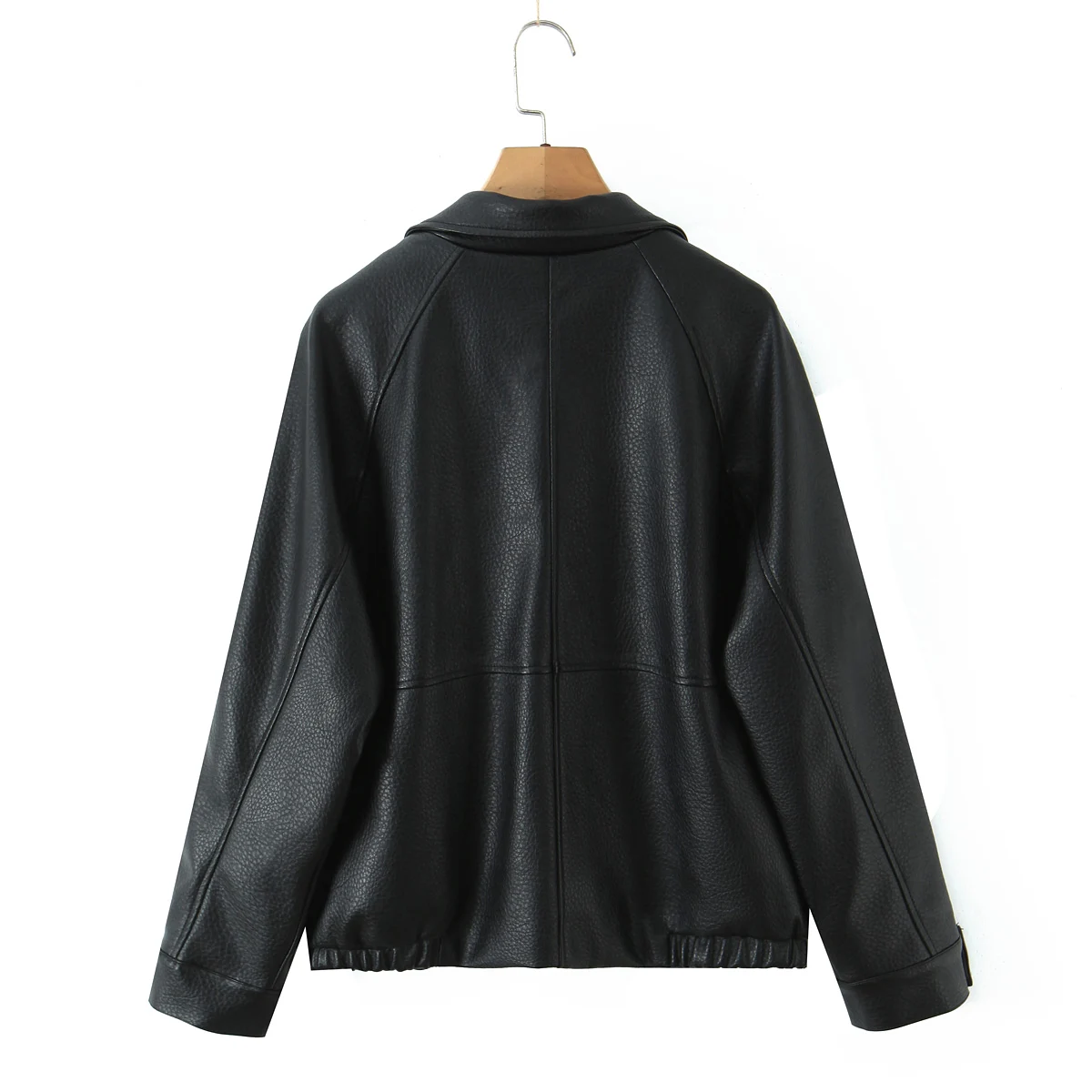 2025 아메리칸 레트로 여성 브라운 PU 가죽 재킷 노치드 더블 브레스티드 버튼 풀 슬리브 오버사이즈 코트 루즈 아우터웨어