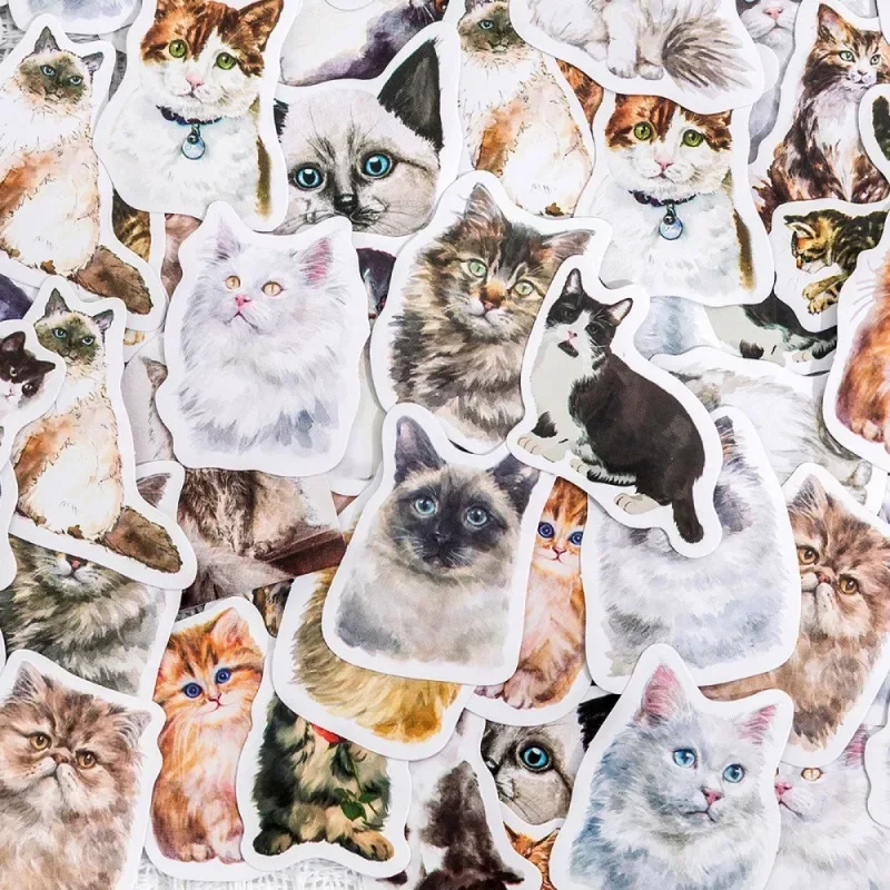 46Pcs Cute Kitten Diary Sticker Maine Siamese Cat Scrapbooking Journal DIY Material StickersMobile Phone Case Luggage Decoration