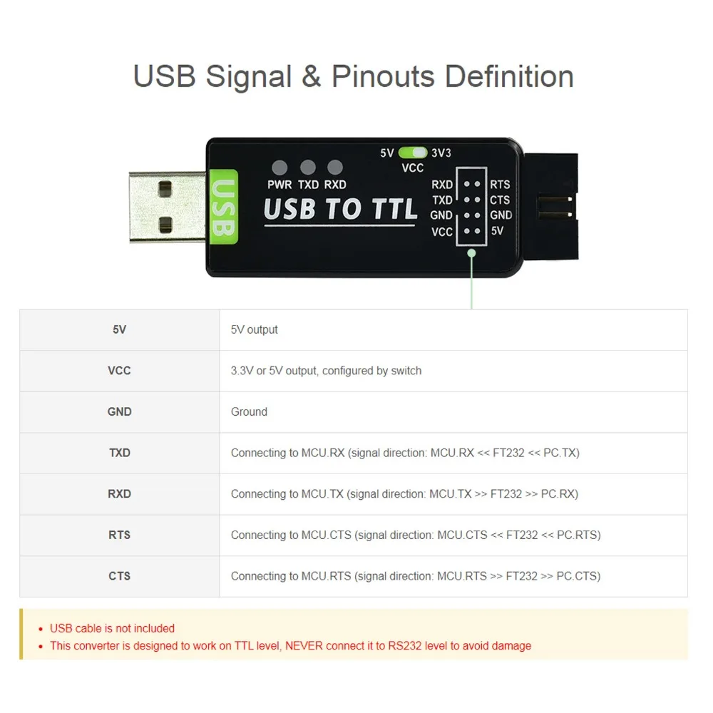 FT232RL Chip USB To TTL Converter Multiple Protection Circuit with Shell USB To Serial Adapter USB To TTL Adapter