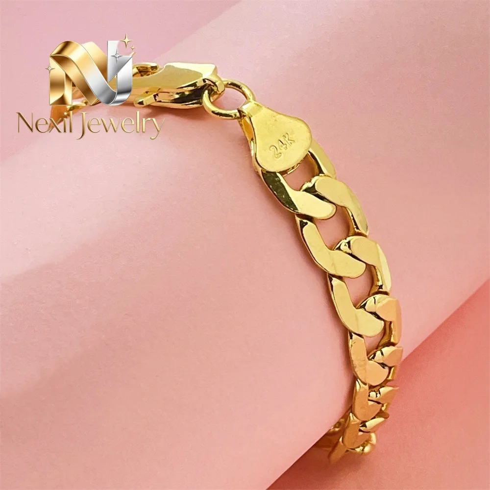 

Nexil Jewelry Nexil Jewelry Luxury 24K 9999 Pure Gold real gold Men's and Women's Bracelet 8mm Side Cuban One-to-One Bracelet