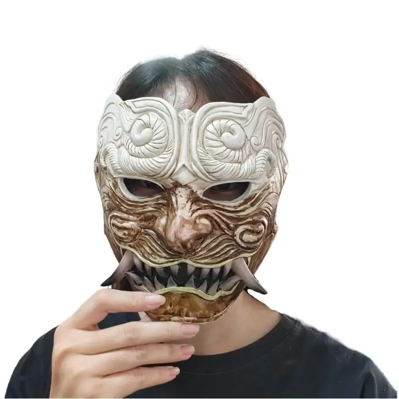 할로윈 일본 사무라이 오니 악마 마스크 풀페이스 호러 코스프레 소품 레진 게임 파티 액세서리 테러 전사 마스크 (성인용)