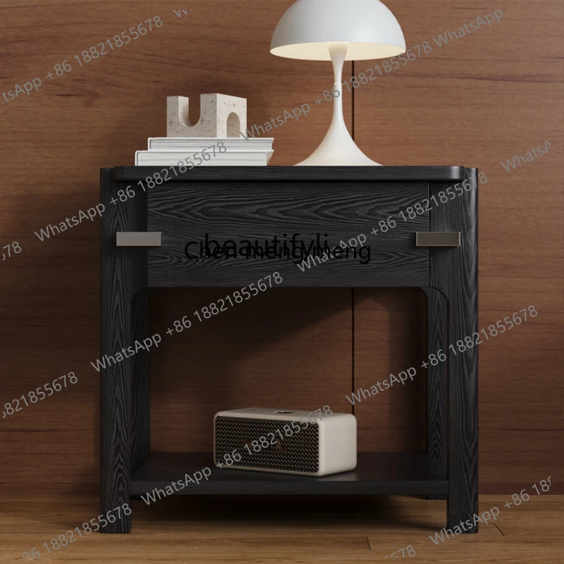 New arrive Medieval master bedroom solid wood bedside table, single-draw black locker, modern minimalist stainless steel locker