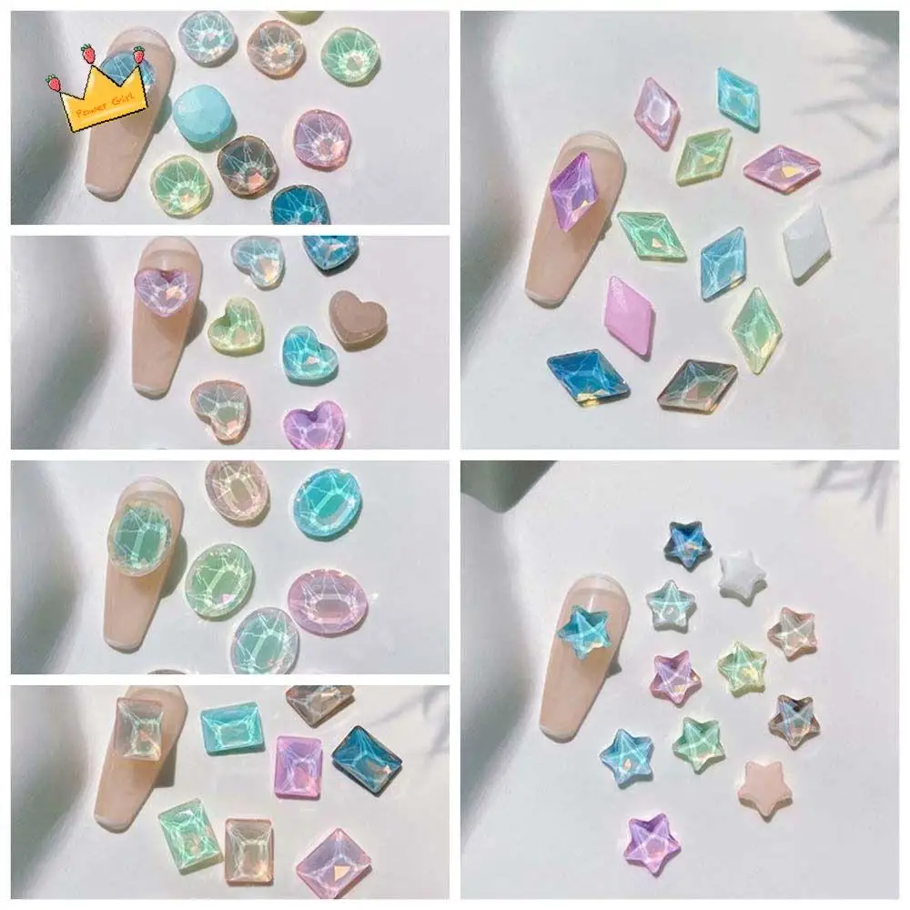Decoraciones japonesas de Aurora, decoraciones para uñas, Color macarrón, corazón de amor, joyería para uñas, estrellas, accesorios rómbicos para uñas, salón de uñas