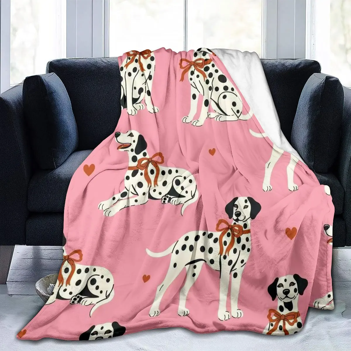 Cute Dog Dalmatian Print Plush Throw Blanket Pink Pattern Pet Lover Home Decor Cozy Gift for Living Room Nursery