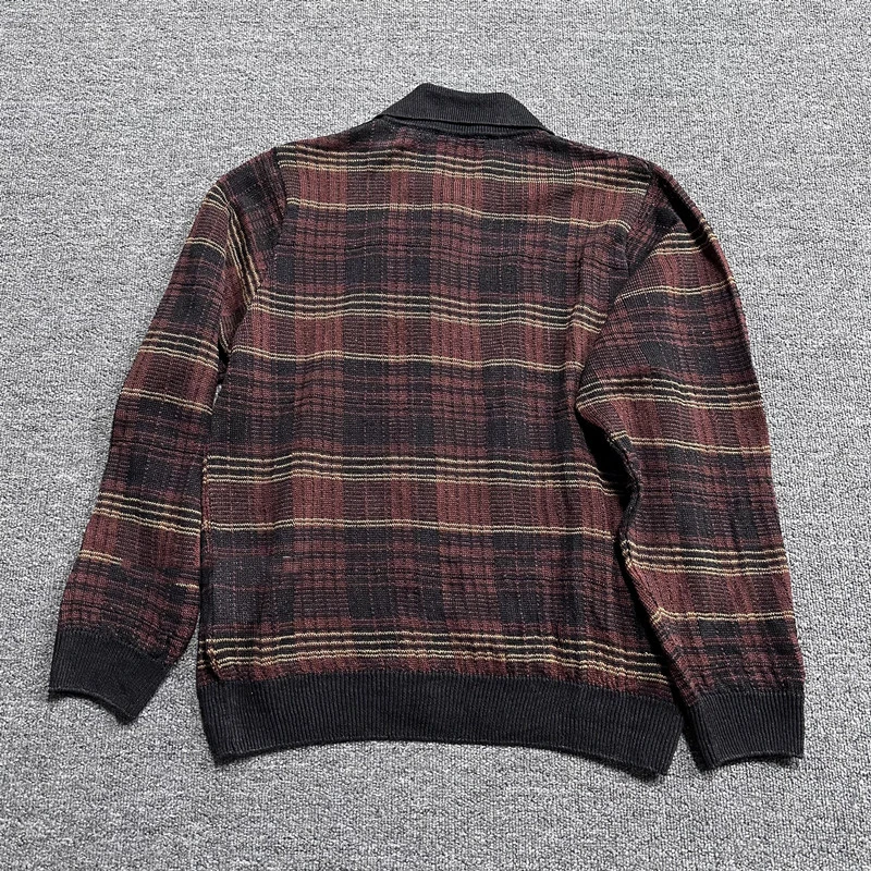 2024aw Our Legacy Eveing Polo Hemp Plaid Knitted Sweater Men's Jacket Women's Windbreaker Women's Polo Shirts