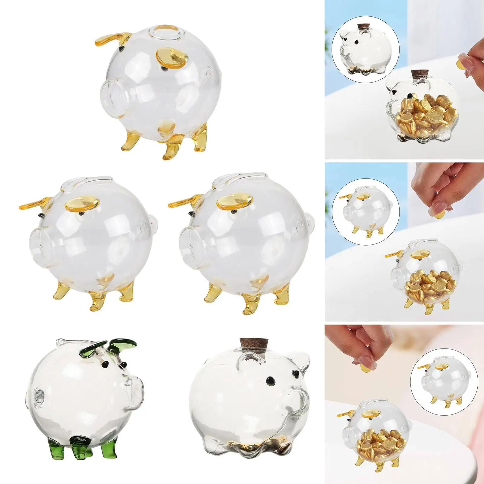 Cute Glass Pig Shaped Money Bank Clear Savings Container for Kids Bedrooms Classrooms and Modern Home Office Decoration