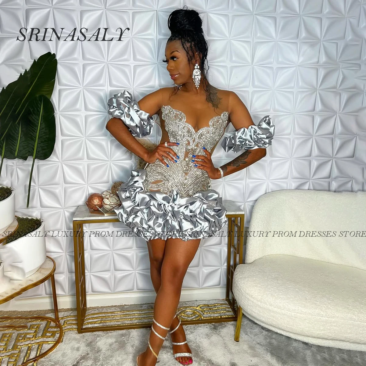 

Customized Glitter 2025 Crystal Ruffle Mermaid Evening Dresses Beaded Brush Train Birthday Robe 2025 Pearls vestidos de gala