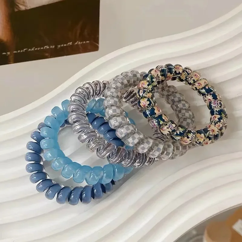 5 stücke Set Telefonkabel Haar gummis Spiral Haar gummis Farbverlauf Farbe karierter Druck Telefons chnur elastisches Haarband Haarschmuck
