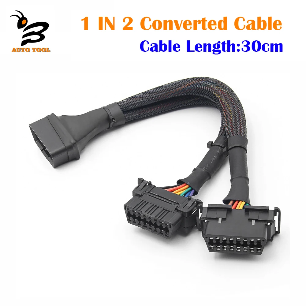 1 IN 2 Converted Cable OBD2 Flat Extension Cable 16Pin Connected Car Diagnostic Line OBD2 Male To Dual Female High Efficiency