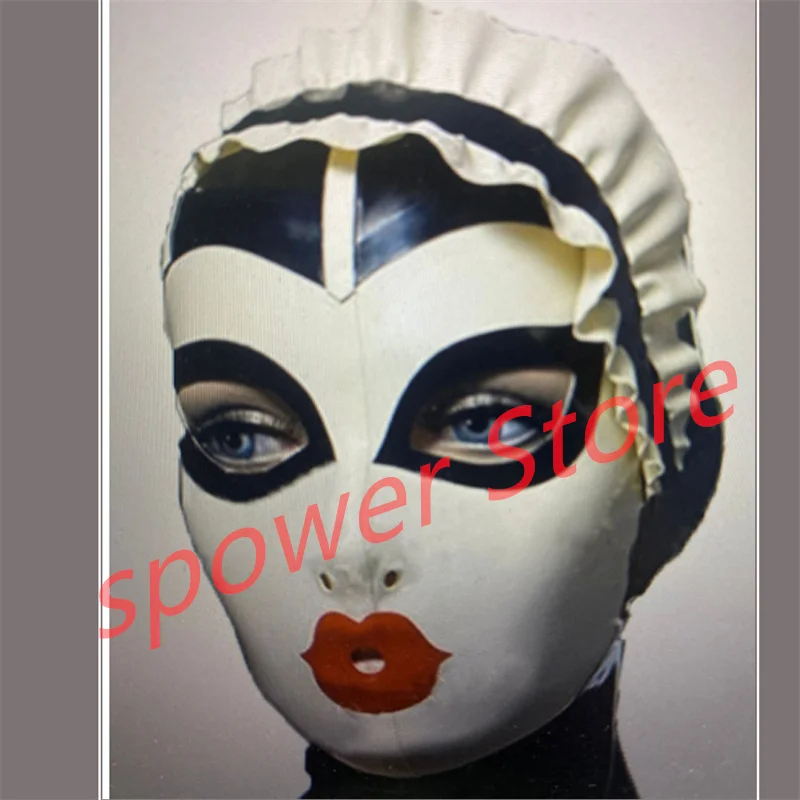 

Natural Latex Full Head Latex Hoods Rubber Mask Fetish Halloween Cosplay Costumeswhite with Black Back Zip Club Wear