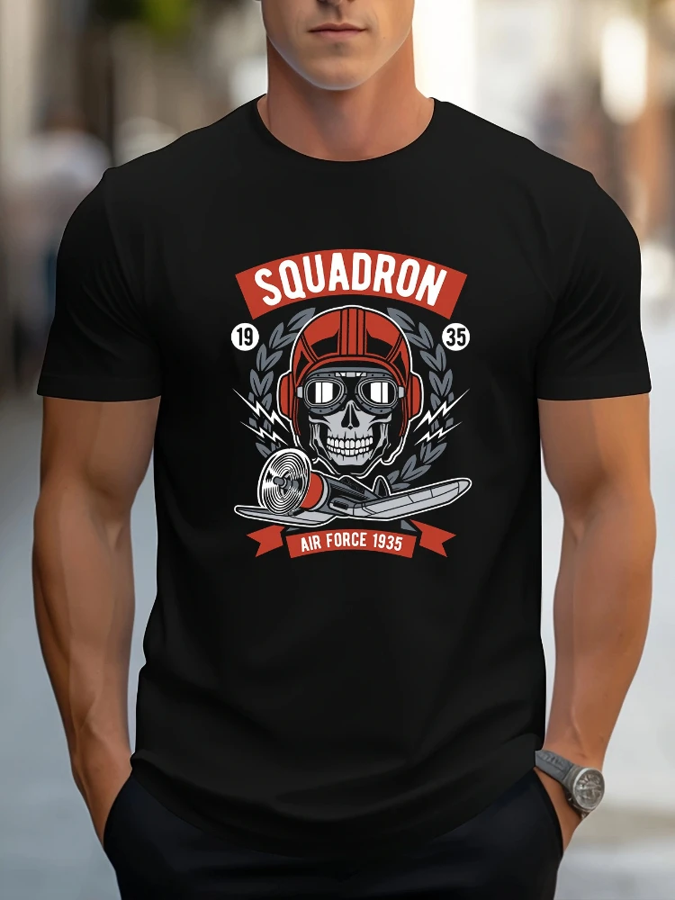 

"SQUADRON 1935 AIR FORCE"Graphic With Hunting Plane Design-100% cotton O-neck short sleeve printed men's T-shirt.