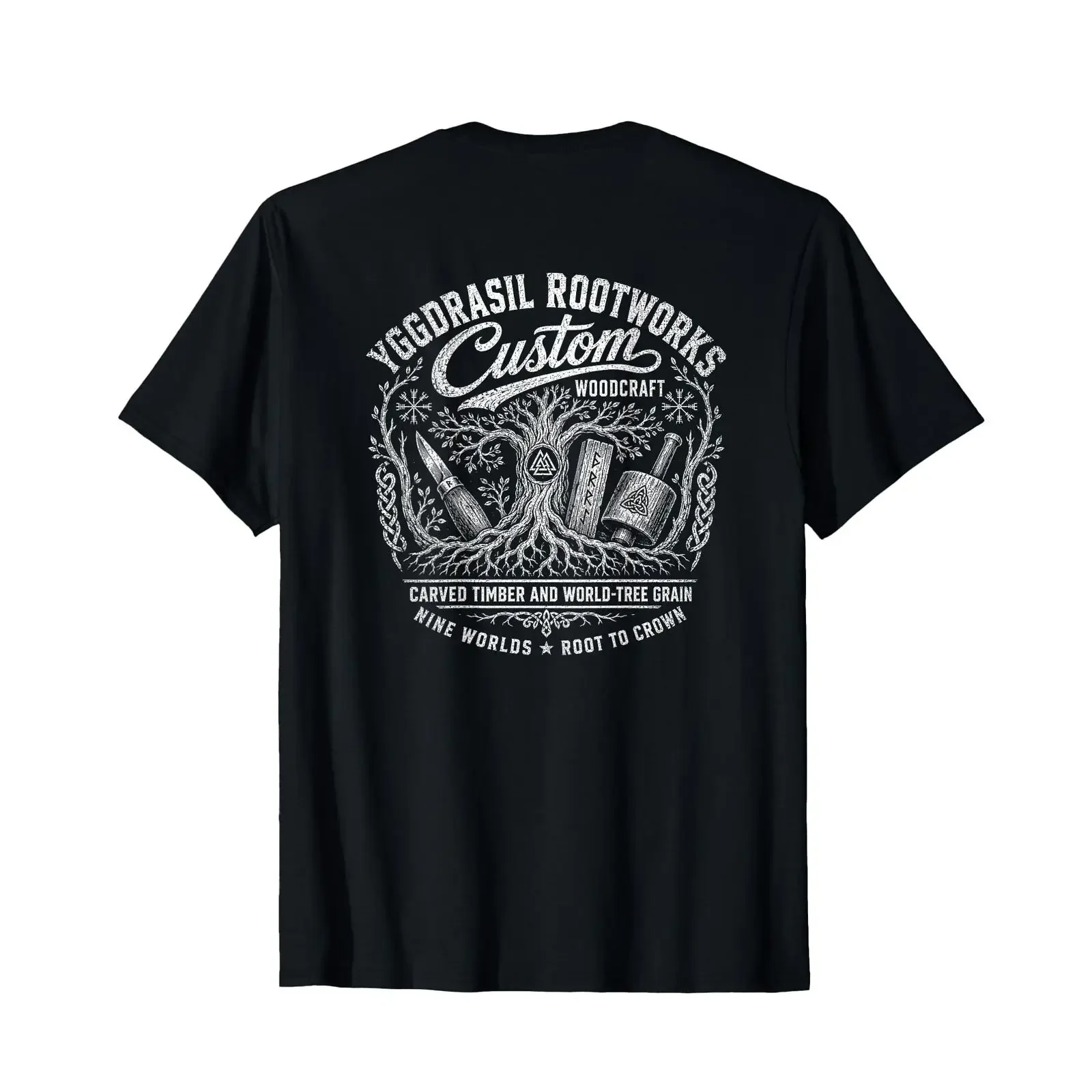 Yggdrasil Rootworks Custom Woodcraft Nine Worlds Root to T Shirt vintage Washed Slightly Unisex Soft graphic Casual Versatile