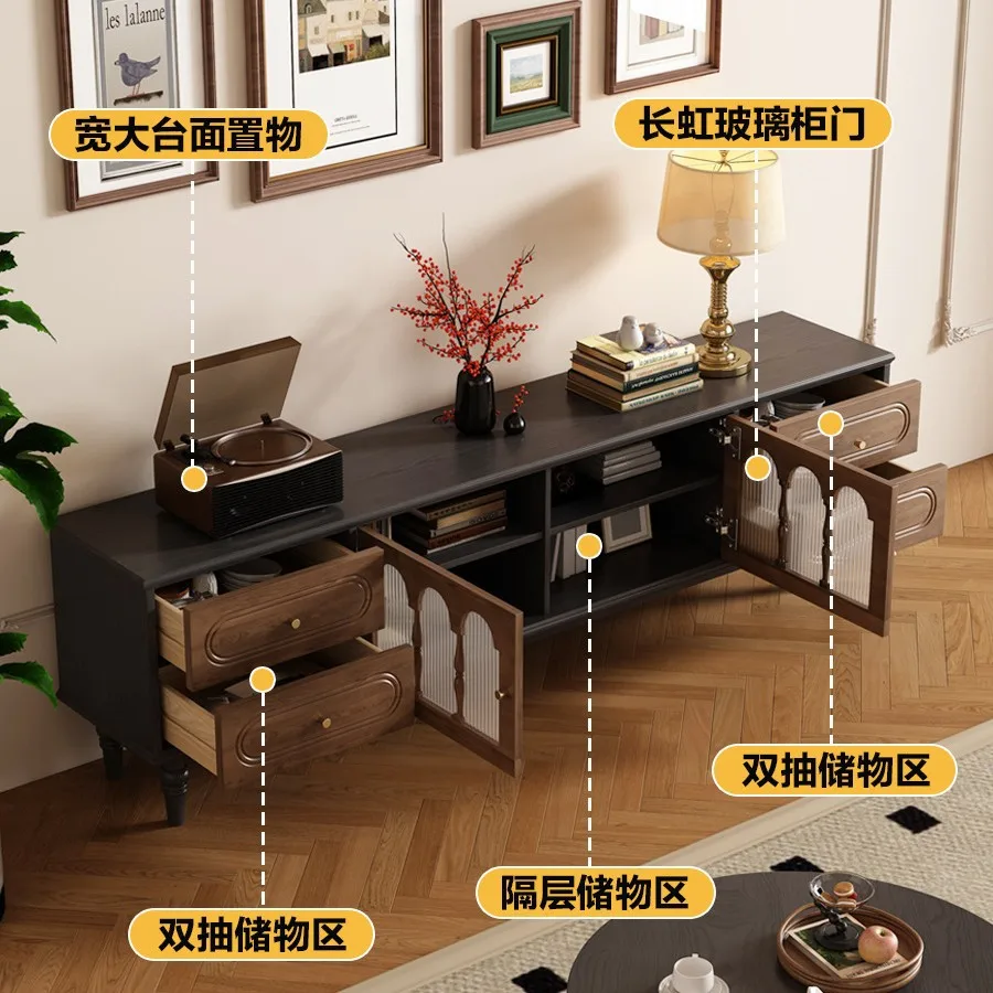 Factory Direct 2026 Top Rated French Retro Solid Wood TV Cabinet Coffee Table Combination Living Room Household Small Unit