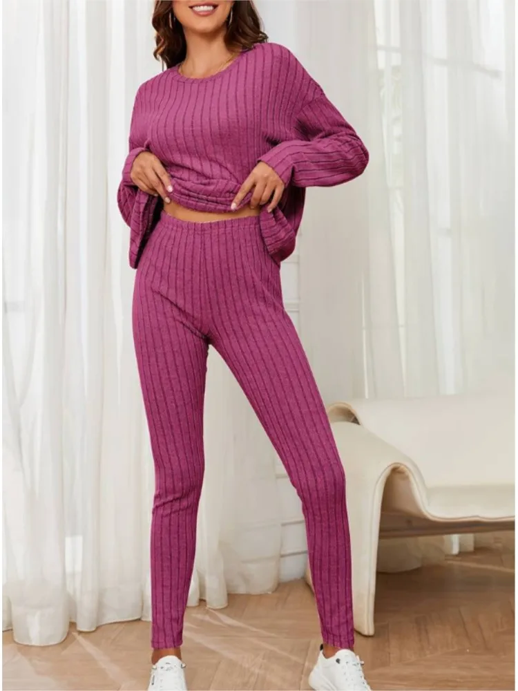 Casual O-neck Two Piece Set Women Outfits Autumn Winter New Fashion Solid Knitted Long Sleeve Sweater Elegant Loose Pants Suit