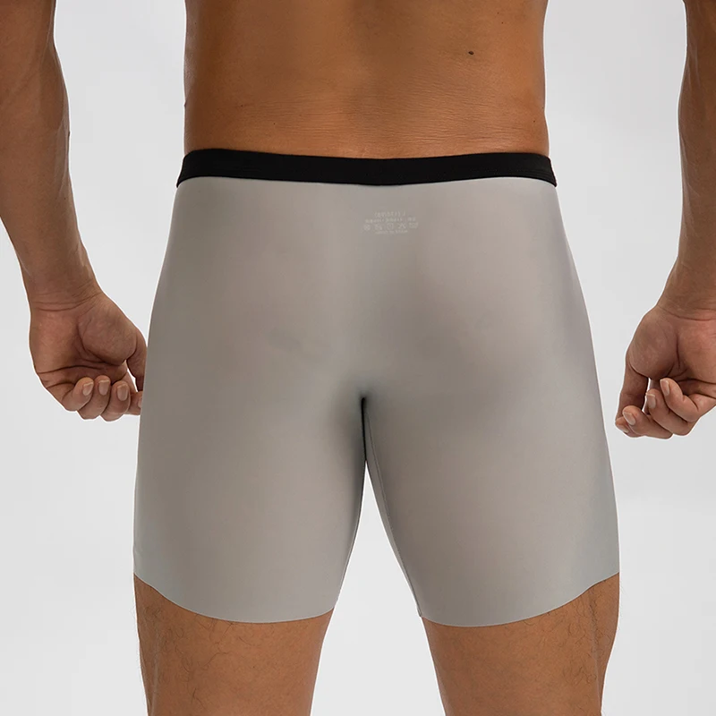 Calcinha longa de seda de gelo masculina, fina, secagem rápida, alongar shorts de boxer respirável, sexy U bulge pouch, calcinha masculina