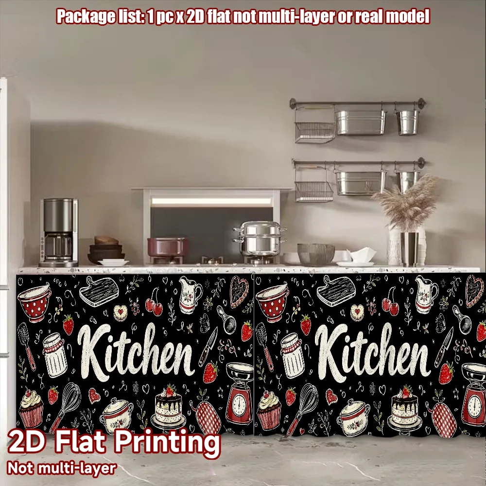 2D flat 1pc European style cabinet curtains Kitchen Cooking Icons Digital printing Suitable for cafes, small windows,