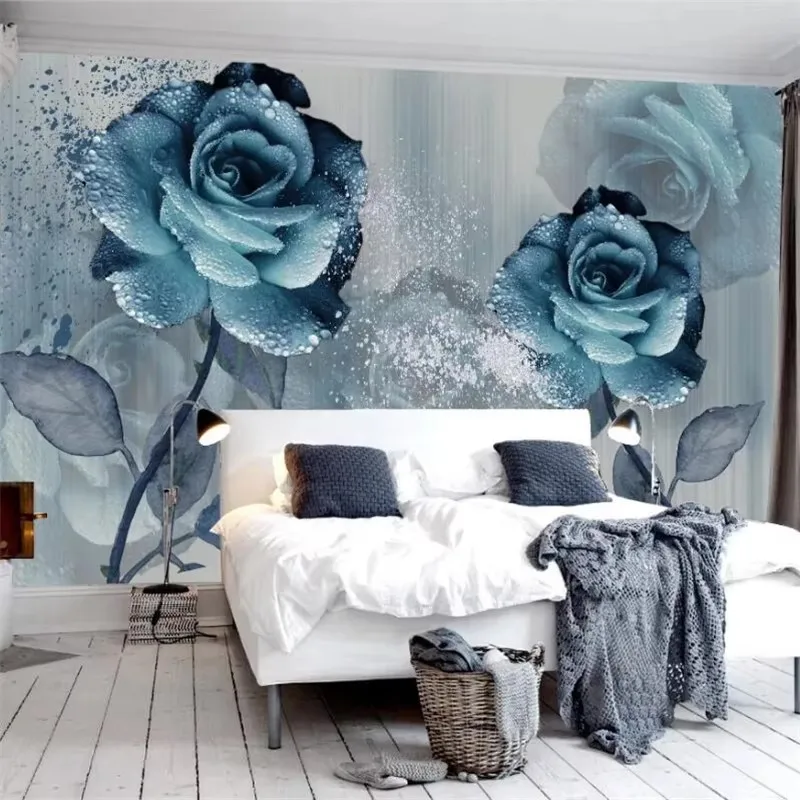 Custom wallpaper 3d mural watercolor wind bright blue demon beautiful flower TV background wall embossed flowers papel de parede