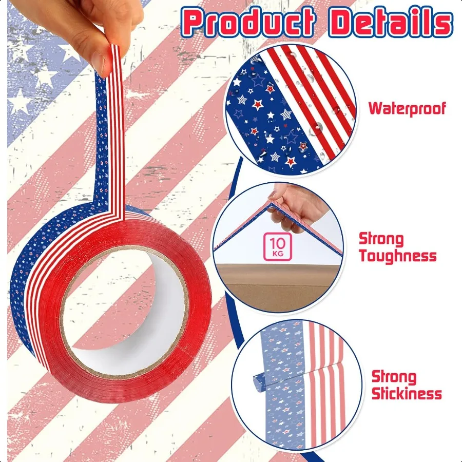 2 rolo de fita de embalagem patriótica 4 de julho bandeira americana fitas decorativas dia da independência pacote de embrulho de presente tira adesiva