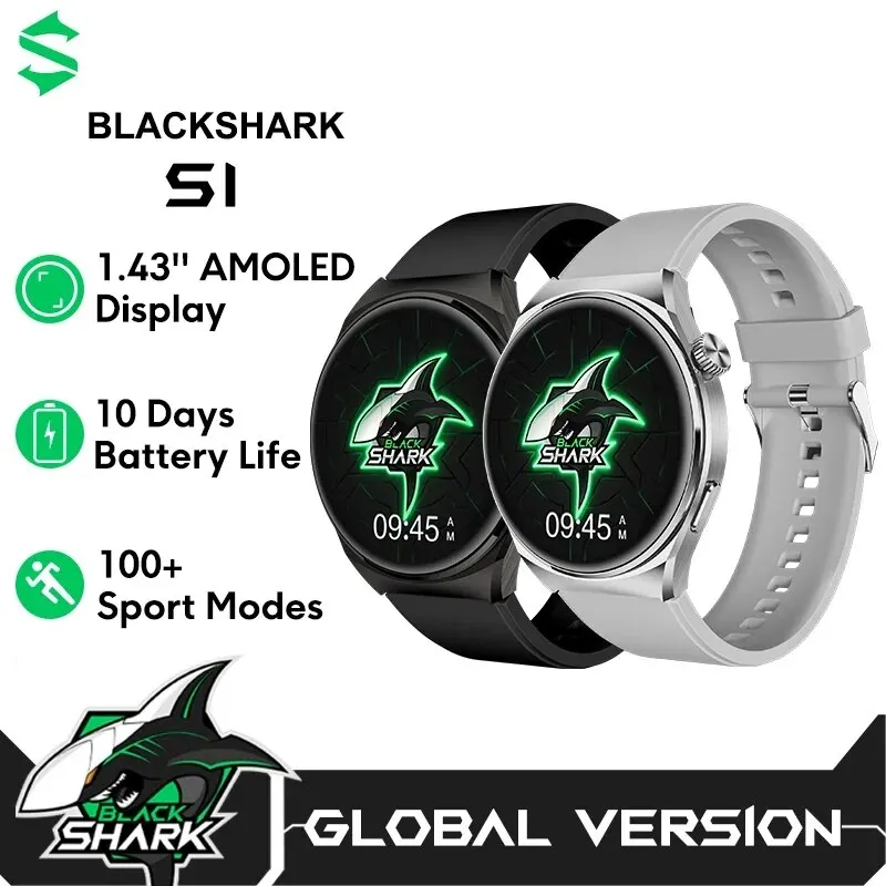 Black Shark S1 Smartwatch Global Version 1.43'' AMOLED Screen Health Monitoring Fitness Watch 10 Days Battery Life