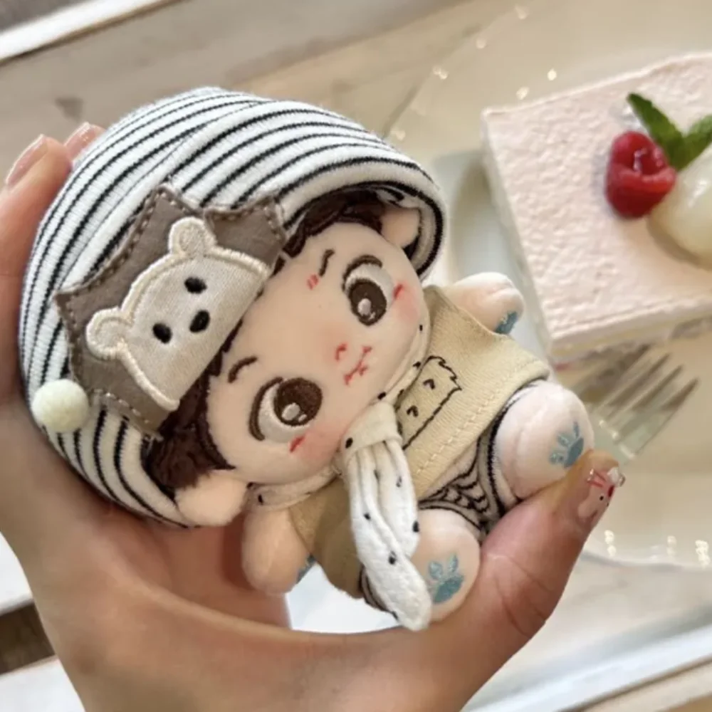 고슴도치 티셔츠 10cm 면 인형 옷 세트 귀여운 인형 옷 재미있는 줄무늬 모자 인형 드레스업 세트 인형 액세서리