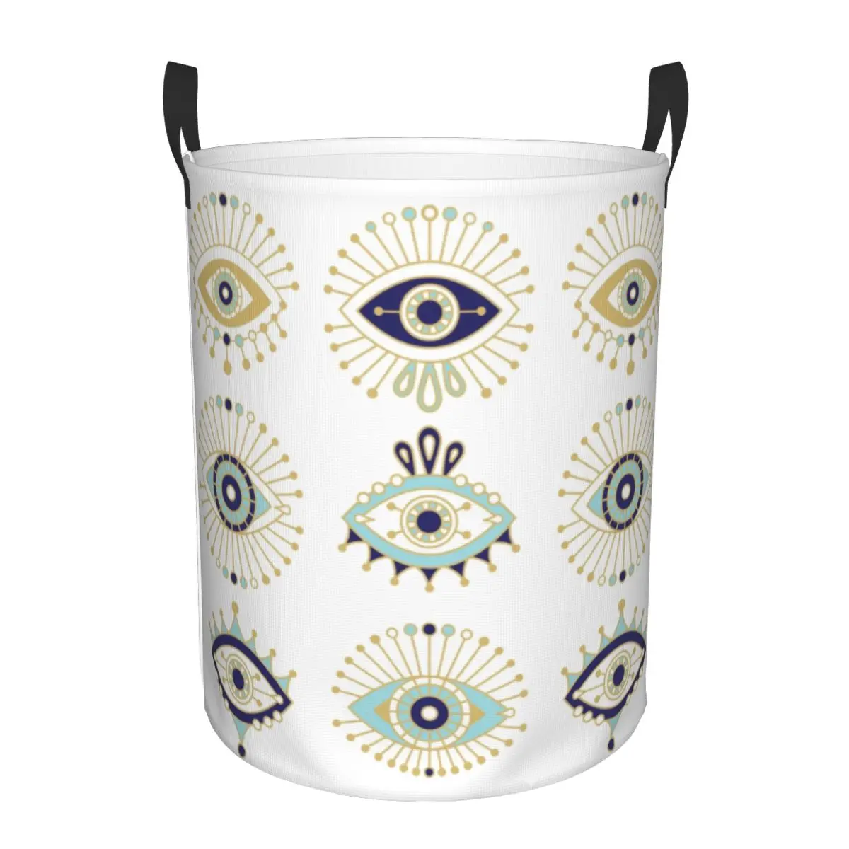 Turkish Evil Eye Collection On Laundry Basket Collapsible Nazar Amulet Hamsa Boho Bohemian Clothing Hamper Organizer Storage Bin