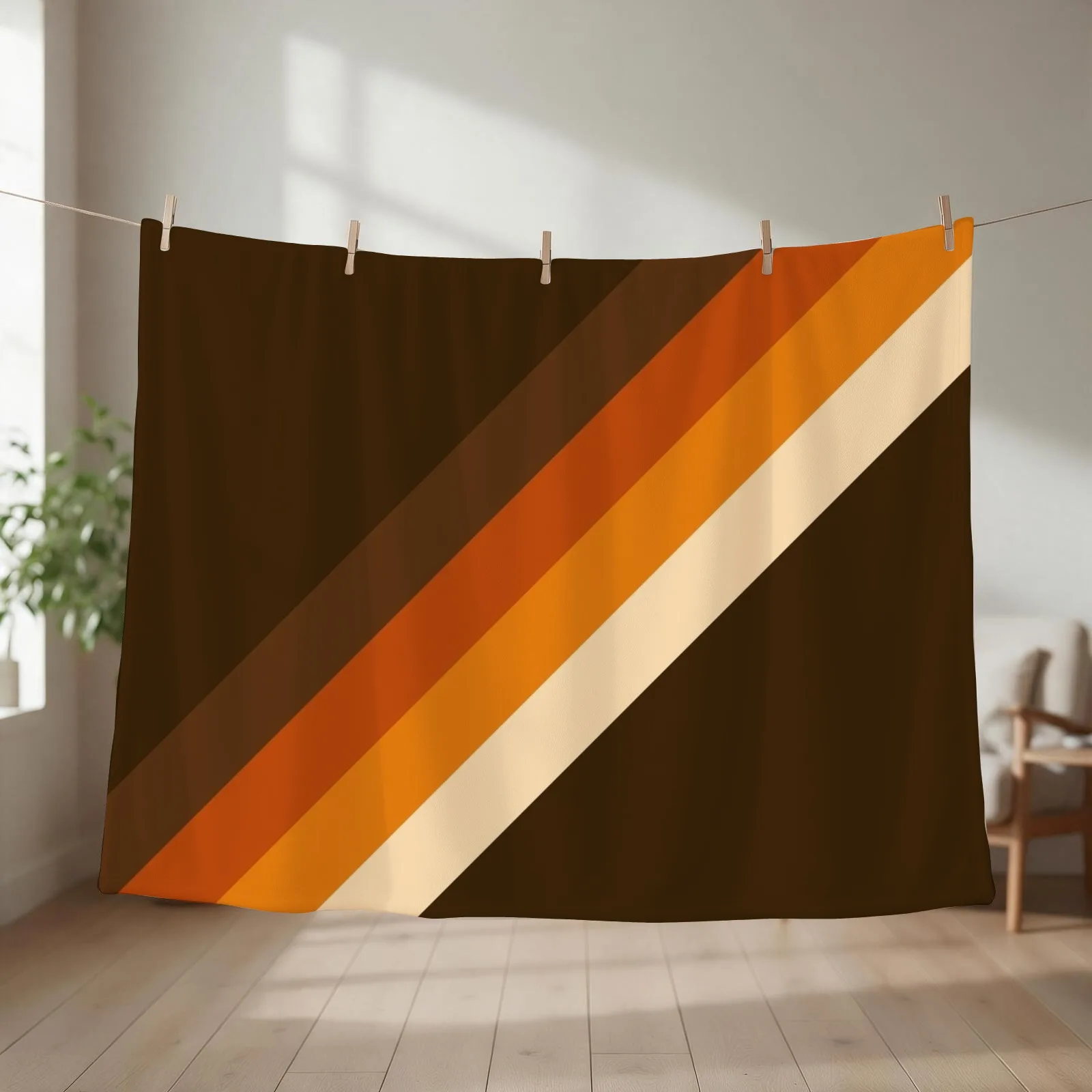 70s Pattern Orange and Brown Diagonal Lines Throw Blanket couch cozy soft plush fuzzy picnic outdoor blanket